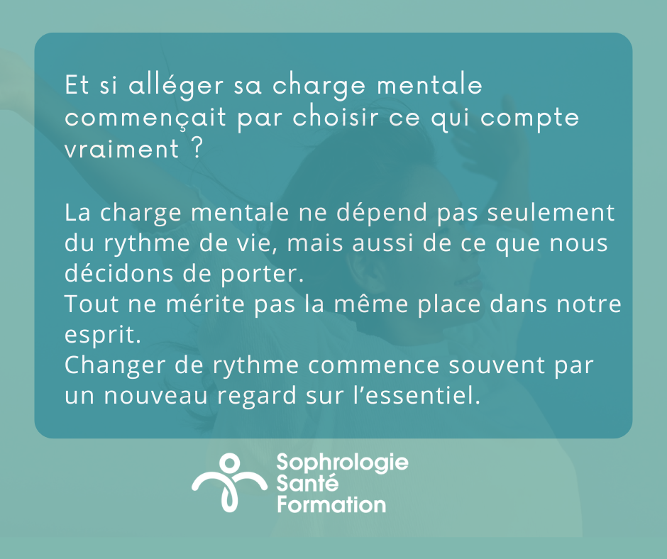 Illustration expliquant comment la sophrologie permet d'alléger sa charge mentale en choisissant ce qui compte vraiment et en changeant de regard sur l'essentiel